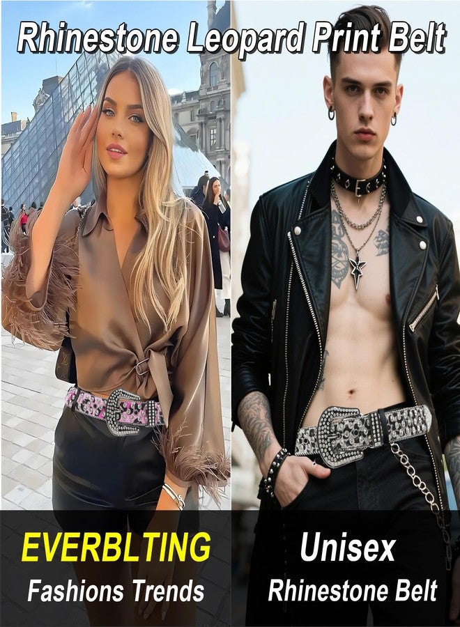 EVERBLTING Rhinestone Belt Leopard Print Bling Belts Men Women Leopard Rhinestone Belt Western Cowgirl BB Belts Y2k 115 - Image 2